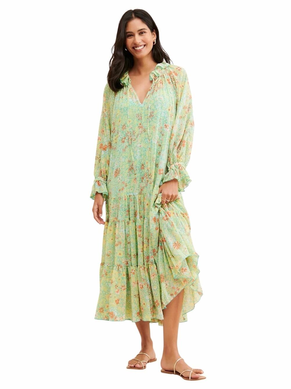 Free People Feeling Groovy Maxi Dress Chartreuse Floral - Size M